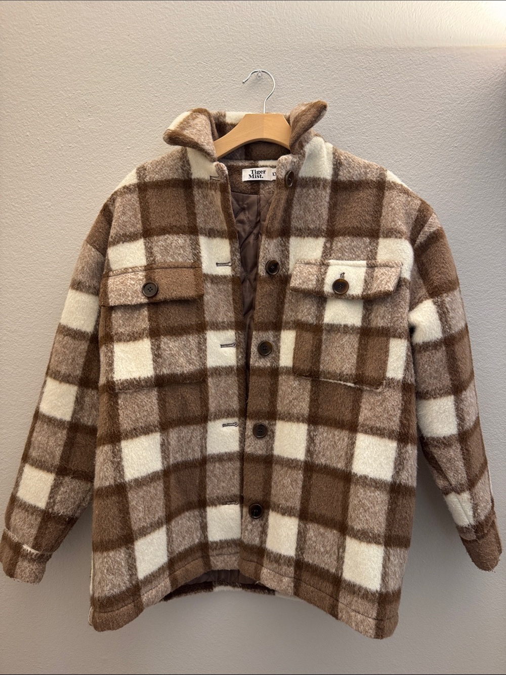 Women's Brown & Cream Plaid Jacket